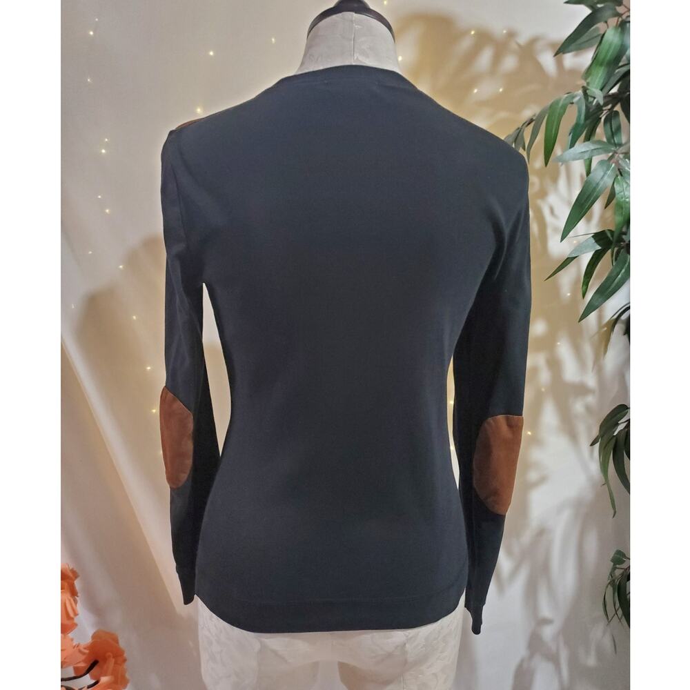 Lauren Ralph Lauren Jeans Co Faux Suede Elbow Patch Zip Shoulder Top Size M - Picture 3 of 10
